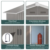 Outsunny Outdoor Garden Shed Storage, Backyard Steel Utility Tool Shed, Lawn Garage Building Organizer w/Sliding Door, Gable Roof, 1.94x1.1x1.84m, 4 Vents-Gray(m-6)