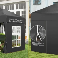 Outsunny 2 x 2 m Garden Pop Up Gazebo, Wedding Party Tent Marquee, Water Resistant Awning Canopy with Sidewalls, Windows, Carry Bag, Black(m-7)