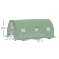 Outsunny polykas inloop polytunnel 4.5 x 3 m serre met 6 ramen serre vorstbescherming stalen buis donkergroen(m-2)