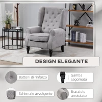 HOMCOM Poltrona Grigia in Stile Francese con Ampia Seduta, Gambe rivestite in Legno e Cuscini Sfoderabili(m-4)