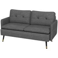 HOMCOM Modern Two Seater Sofa, Button Tufted Loveseat with Cushions and Steel Legs for Living Room, Guest Room, Dark Grey(m-11)