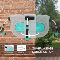 Outsunny Tuinslanghouder, 30+2 Meter Tuinslang in Robuuste Behuizing, Wandbevestiging, 7 Sproeipatronen, 180° Draaibaar, Groen(m-5)