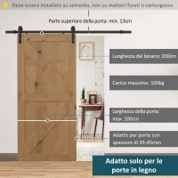 HOMCOM 200cm Binario per Porta Scorrevole Kit Accessori con Binario e Rulli Portata 100kg Acciaio al Carbonio 200×4×0.6cm(m-4)