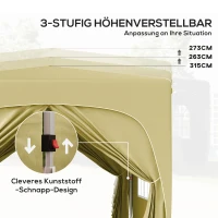 Outsunny Pawilon 3 x 3 m, Składany Namiot Ogrodowy z Bocznymi Ścianami i Torbą, Ochrona UPF50+, Wysokość Regulowana, Piasek(m-5)