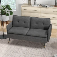 HOMCOM Modern Two Seater Sofa, Button Tufted Loveseat with Cushions and Steel Legs for Living Room, Guest Room, Dark Grey(m-7)