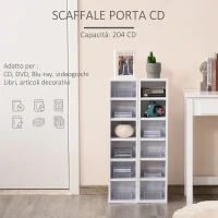 HOMCOM Set 2 Librerie Scaffale porta CD e DVD a 12 Ripiani Totali per 204 CD, in Legno, 21x22.5x88.5 cm, Bianco(m-4)