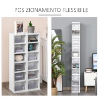 HOMCOM Set 2 Librerie Scaffale porta CD e DVD a 12 Ripiani Totali per 204 CD, in Legno, 21x22.5x88.5 cm, Bianco(m-5)