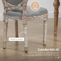 HOMCOM Set de 2 Scaune Vintage Fără Brațe, Scaune în Stil Franțuzesc cu Spătar Curbat și Tapițerie din In, 51x55x96, Gri(m-6)