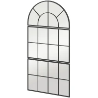 HOMCOM Oglindă de Perete Arcuită în Formă de Fereastră pentru Hol și Sufragerie cu 3 Agățători, 76x43 cm, Negru(m-11)