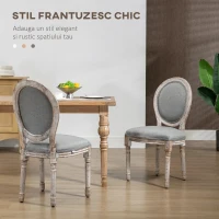 HOMCOM Set de 2 Scaune Vintage Fără Brațe, Scaune în Stil Franțuzesc cu Spătar Curbat și Tapițerie din In, 51x55x96, Gri(m-4)