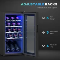 HOMCOM Frigider pentru Vin 15 Sticle, Capacitate 44L, cu Control Temperatură și Rafturi Reglabile, Negru(m-6)