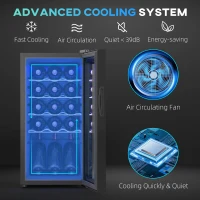 HOMCOM Frigider pentru Vin 15 Sticle, Capacitate 44L, cu Control Temperatură și Rafturi Reglabile, Negru(m-4)