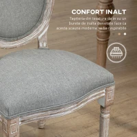 HOMCOM Set de 2 Scaune Vintage Fără Brațe, Scaune în Stil Franțuzesc cu Spătar Curbat și Tapițerie din In, 51x55x96, Gri(m-5)