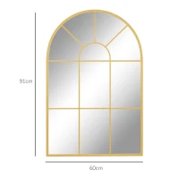 HOMCOM Oglindă de Perete Modernă în Formă de Arc cu Ramă și Cârlige, pentru Sufragerie și Hol, 91x60 cm, Auriu(m-3)
