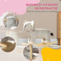 AIYAPLAY Balansoar în Formă de Elefant, Căluț Balansoar din Lemn cu Bază și Sunete Realistice, 64,5x31x52 cm, Gri(m-6)