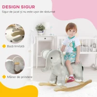 AIYAPLAY Balansoar în Formă de Elefant, Căluț Balansoar din Lemn cu Bază și Sunete Realistice, 64,5x31x52 cm, Gri(m-5)
