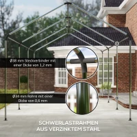 Outsunny Przenośny Carport 3x6 m, Schronienie dla pojazdów z 2 Wejściami, Dachem z Poliestru, dla Samochodów, Łodzi, Narzędzi Ogrodowych, Ciemnozielony(m-5)