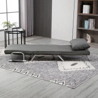 HOMCOM Single Chair Sofa Bed Convertible Detachable Grand Comfort Cushion Metal Armrest Legs Suede Grey(m-10)