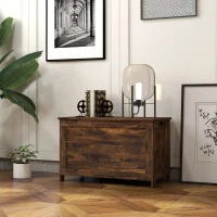 HOMCOM Storage Chest, Modern Storage Trunk with 2 Safety Hinges and Cut-out Handles, Wooden Toy Box for Living Room, Entryway, 76 x 40 x 48 cm, Rustic Brown(m-8)
