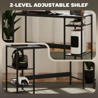 HOMCOM Birou PC cu Rafturi Reversibile, Suport pentru Monitor și 2 Rafturi Reglabile, 120x48x85,5 cm, Negru(m-6)