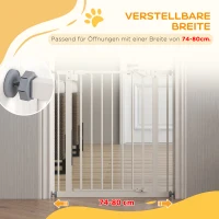 PawHut Türschutzgitter für Hunde, Absperrgitter, Schutzgitter für Haustiere, Metall, Kunststoff, 74-80 cm, Weiß(m-7)