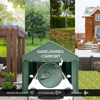 Outsunny Przenośny Carport 3x6 m, Schronienie dla pojazdów z 2 Wejściami, Dachem z Poliestru, dla Samochodów, Łodzi, Narzędzi Ogrodowych, Ciemnozielony(m-4)