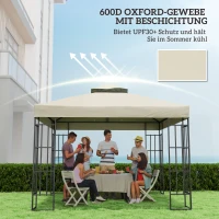 Outsunny 3 x 3 m Vervangdak voor Paviljoen, Paviljoen-vervangzeil met Regenafvoer-Gaten, UPF30+, Zonbescherming, Crèmewit(m-6)