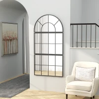HOMCOM Oglindă de Perete Arcuită în Formă de Fereastră pentru Hol și Sufragerie cu 3 Agățători, 76x43 cm, Negru(m-8)