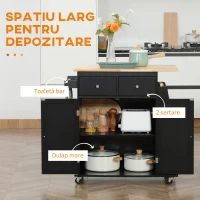 HOMCOM Insulă de Bucătărie cu Dulăpior, 2 Sertare și Suport pentru Condimente cu 3 Rafturi, 89x45x89,5 cm, Negru(m-4)