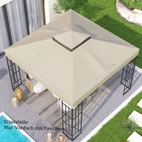 Outsunny 3 x 3 m Vervangdak voor Paviljoen, Paviljoen-vervangzeil met Regenafvoer-Gaten, UPF30+, Zonbescherming, Crèmewit(m-9)