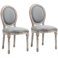 HOMCOM Set de 2 Scaune Vintage Fără Brațe, Scaune în Stil Franțuzesc cu Spătar Curbat și Tapițerie din In, 51x55x96, Gri(m-1)