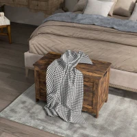 HOMCOM Storage Chest, Modern Storage Trunk with 2 Safety Hinges and Cut-out Handles, Wooden Toy Box for Living Room, Entryway, 76 x 40 x 48 cm, Rustic Brown(m-10)