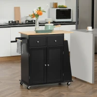 HOMCOM Insulă de Bucătărie cu Dulăpior, 2 Sertare și Suport pentru Condimente cu 3 Rafturi, 89x45x89,5 cm, Negru(m-2)