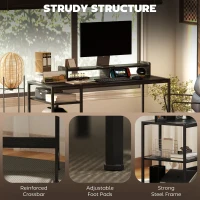 HOMCOM Birou PC cu Rafturi Reversibile, Suport pentru Monitor și 2 Rafturi Reglabile, 120x48x85,5 cm, Negru(m-7)