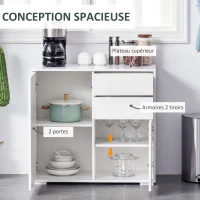 HOMCOM Commode Buffet Meuble de Rangement 2 tiroirs 2 Portes avec étagère 79 x 36 x 74 cm Blanc brillant(m-4)