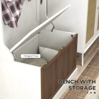 HOMCOM Cuier de Intrare 3 în 1 cu 4 Cârlige, Etajeră pentru Pantofi și Bancă Depozitare, 71,5x39,5x170 cm, Maro(m-6)
