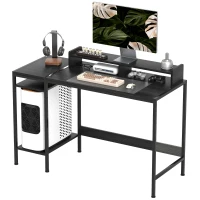 HOMCOM Birou PC cu Rafturi Reversibile, Suport pentru Monitor și 2 Rafturi Reglabile, 120x48x85,5 cm, Negru(m-10)