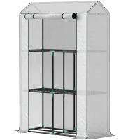 Outsunny Kas met 3-laags Schap, UV-bestendige Plastic Afdekking, Roldeur, 100 x 40 x 150 cm, Wit(m-1)