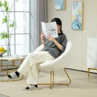 HOMCOM Fotoliu din Material cu Imitație Blană, Picioare Metalice Aurii și Tălpițe Antiderapante, 75x66x79 cm, Alb(m-7)