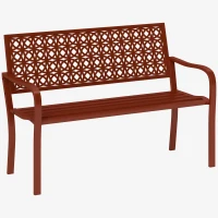 Outsunny Buitenbank, Tuinbank van Staal, Uitgesneden Rugleuning, Armleuningen, Voor 2 Personen, Rood(m-10)
