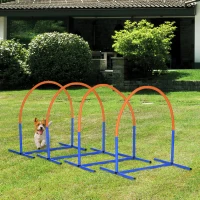 PawHut Set Agility Dog con 4 Archi Componibili e Borsa da Trasporto, in PE e ABS, 88x64x95 cm, Blu e Arancione(m-2)