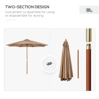 Outsunny 3(m) Garden Umbrella Wooden Parasol 8 Ribs Bamboo Sun Shade Patio Outdoor Umbrella Canopy Khaki(m-7)
