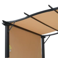 Outsunny Outdoor Retractable Pergola Garden Gazebo with Two Adjustable Side Canopy Overhead Sun Shade Backyard Canopy Cover, Steel Khaki 2.96x2.45x2.3m(m-8)