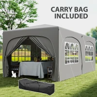 Outsunny Pop-Up Folding Gazebo 3 x 6m, UPF50+ Adjustable Height, with Carrying Bag and Sandbags, Light Gray(m-7)