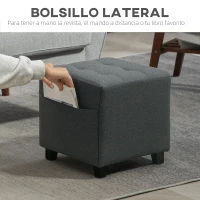 HOMCOM Reposapiés de Salón Taburete Bajo Tapizado en Lino con Bolsillo Lateral y Tapa con Botones Acolchados Gris(m-5)