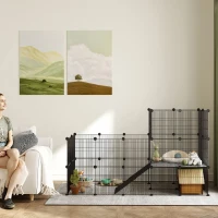 PawHut Recinto per Animali Modulabile e Multilivello con 39 Pannelli, in Acciaio e PP, 140x70x105 cm, Nero(m-8)