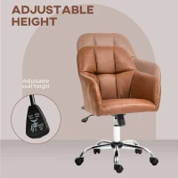 HOMCOM Swivel Office Chair with Wheels, Adjustable Height, Brown Synthetic Leather(m-4)