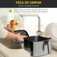 HOMCOM Fritadeira sem Óleo 6,5L 1700W Fritadeira de Ar Quente com 8 Programas Tela LED Tátil Temperatura Ajustável Temporizador e Cesta Antiaderente 36,5x29x33,8cm Preto(m-8)