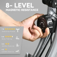 HOMCOM Folding Exercise Bike 8 Levels of Magnetic Resistance Adjustable Seat Backrest Ergonomic Handles Black Gray(m-6)