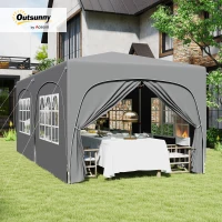 Outsunny Pop-Up Folding Gazebo 3 x 6m, UPF50+ Adjustable Height, with Carrying Bag and Sandbags, Light Gray(m-10)